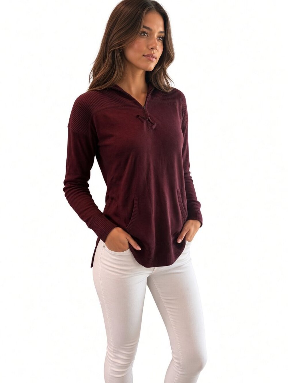 LAMB Gwen Stefani Contrast Pullover Port Royal Burgundy Hoodie Zipper GW6226 NEW